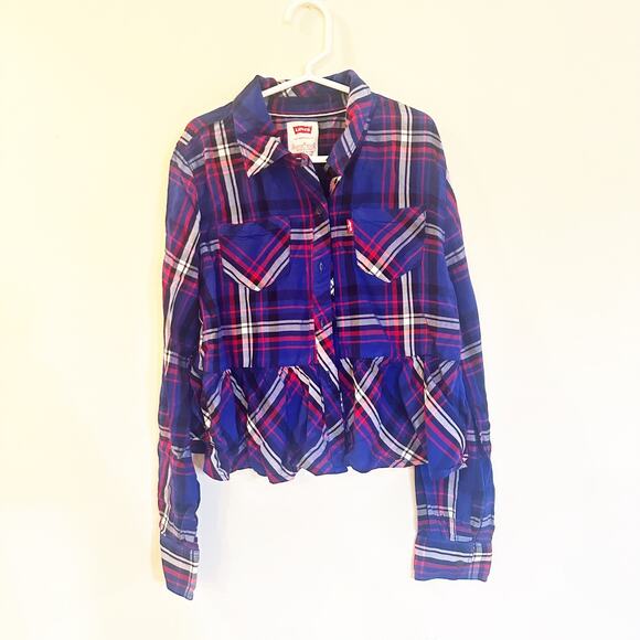 Girl's Levi Plaid Top sz M Long Sleeve Button Down Top M (10/12) - Picture 2 of 7